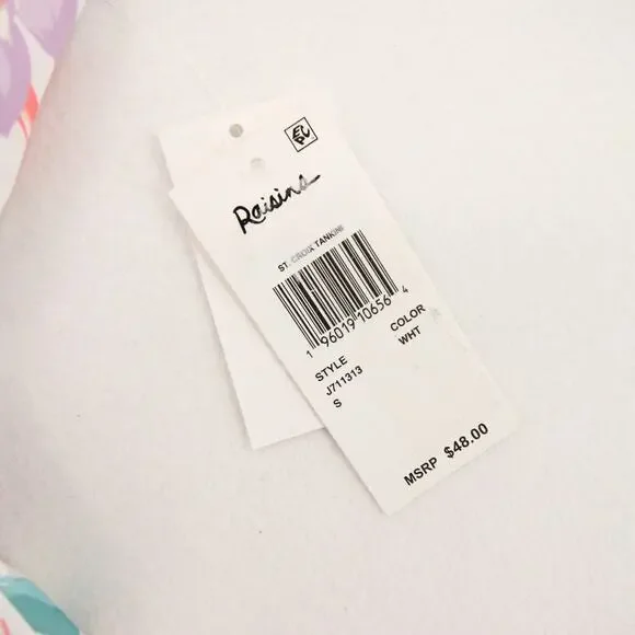 Raisins St. Croix Tankini Top Floral White Pink High Neck Ladder Back Small NWT - Picture 8 of 13